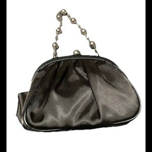 Elegant Black and Silver Clutch with Silver Beaded Handle